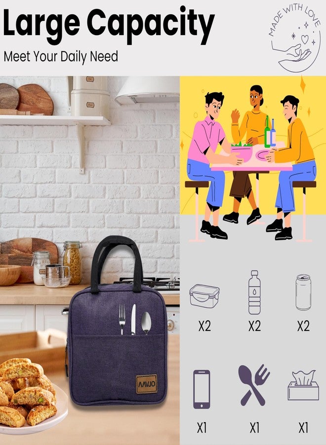 Aavjo Insulated Travel Picnic Lunch Bag for Boys Girls Kids and Adults - Leakproof Reusable Tote with High Capacity, Perfect for Women & Men, Ideal for Work, Travel, and Outdoor Activities (Purple) - Image 3